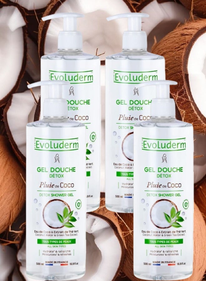 Evoluderm 4 Pieces Evoluderm Pluie de Coco Detox Shower Gel 500ML - Image 1